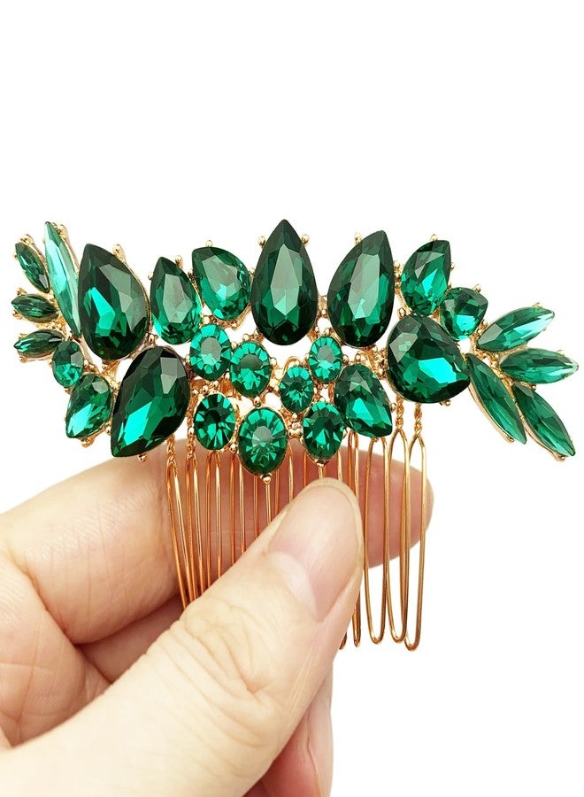 BETITETO Bridal Crystal Hair Accessories Small Wedding Gold Hair Piece with Comb for Women Girls (Green) - Image 4